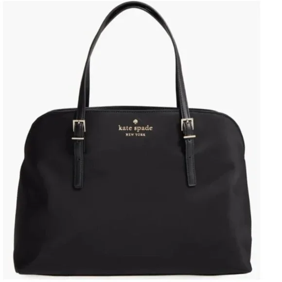 Kate Spade Large Laptop Tote Womens Black Nylon Leather Shoulder Bag Marybeth